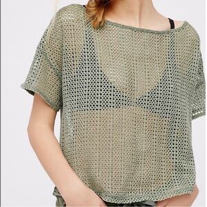Free People Green Mesh Oversized T-Shirt-Size XS